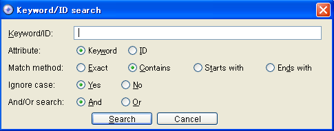 Keyword/ID search dialog
